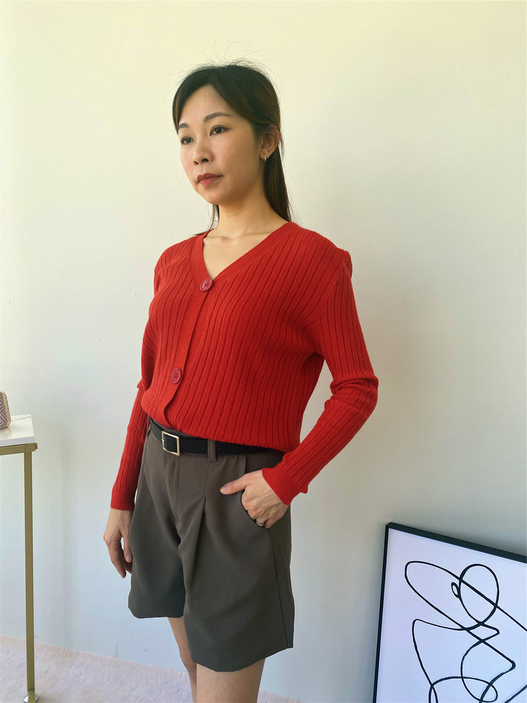 Sugar Knitted Cardigan in Rusty Red