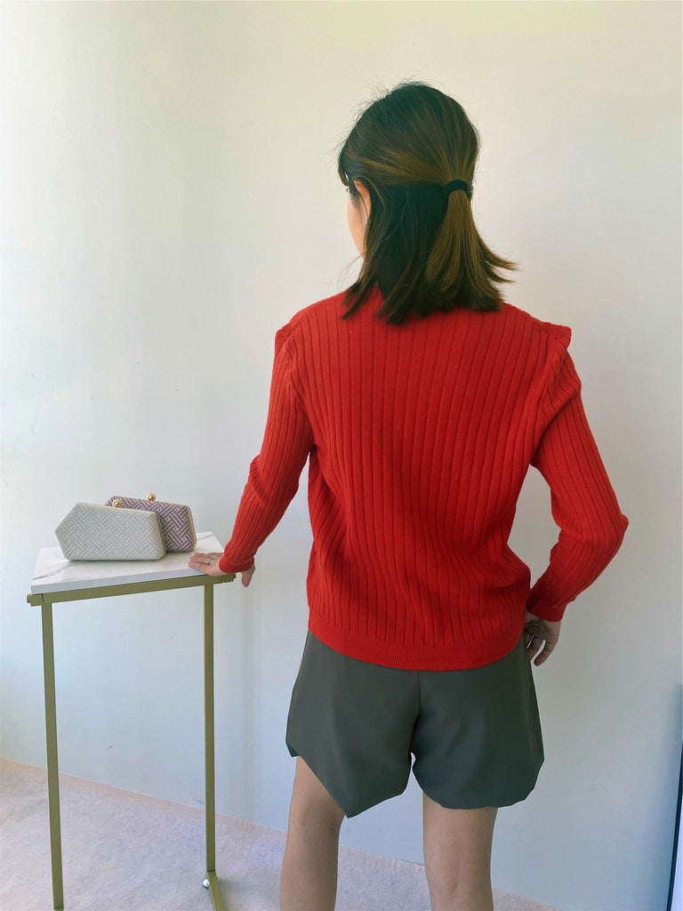 Sugar Knitted Cardigan in Rusty Red